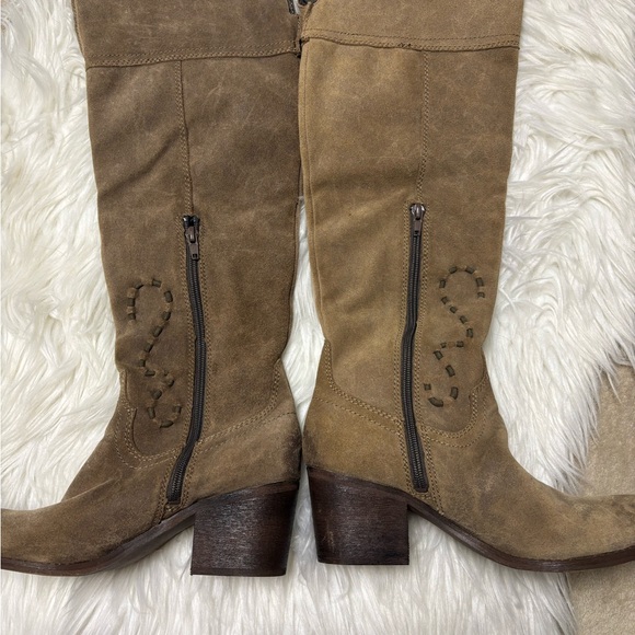 Carlos Santana 7.5 NOBEL Suede Leather Tall OTK Tan Zip Boho Western Boots - Picture 2 of 7